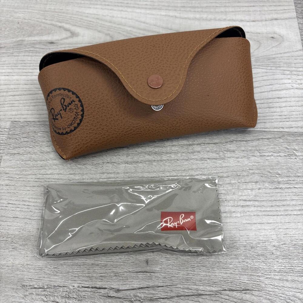☀️ Ray Ban Brown 🕶 Sunglasses Snap Case And Gray Cleaning Cloth - Picture 7 of 7